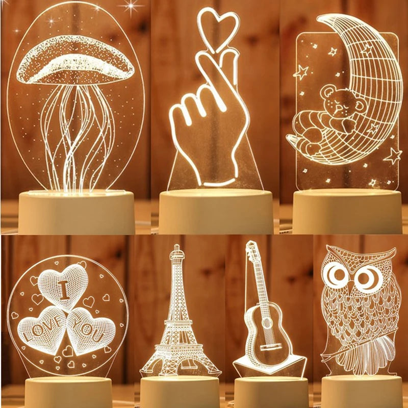 Cartoon 3D Novelty Light LED Lights Kids Baby Children Bedroom 3D Lamp LED Lights Soft Light Birthday Gifts Night Lamps