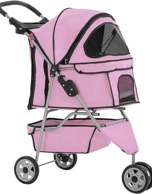 Load image into Gallery viewer, 3 Wheels Pet Stroller Dog Stroller Cat Cage Jogger Stroller Cats Travel Folding Carrier Waterproof Puppy Stroller with Cup Holder &amp; Removable Liner (Pink)
